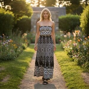 Three Hearts Black and Cream Maxi Dress
